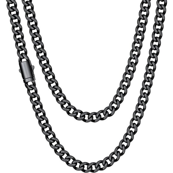 Cuban Link Chain for Men Stainless Steel Cuban Link Chain Black/ 14K Gold Plat